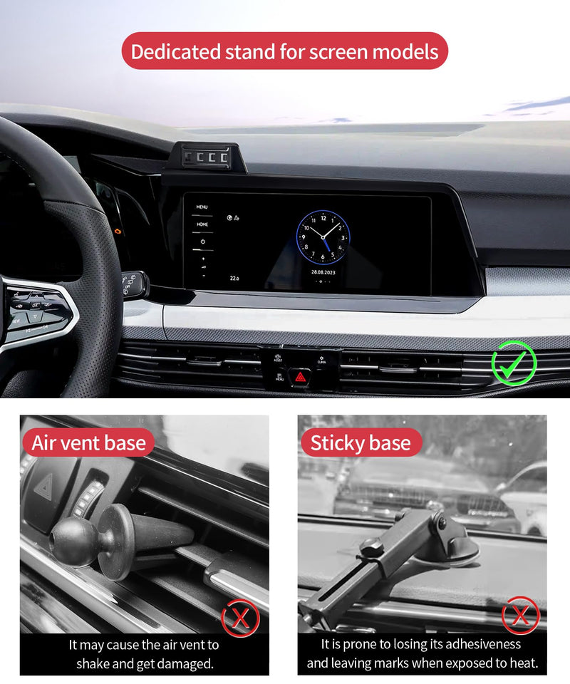 Auto Clamp Car Phone Holder for Volkswagen Golf/GTI/Golf R 2022-2024 | 8/10" Screen Universal Mechanical Clip Cell phone Mount Accessories Fit iPhone Android, Automobile GPS Dashboard Cradle For 2022-2024 Golf/Golf GTI/Golf R