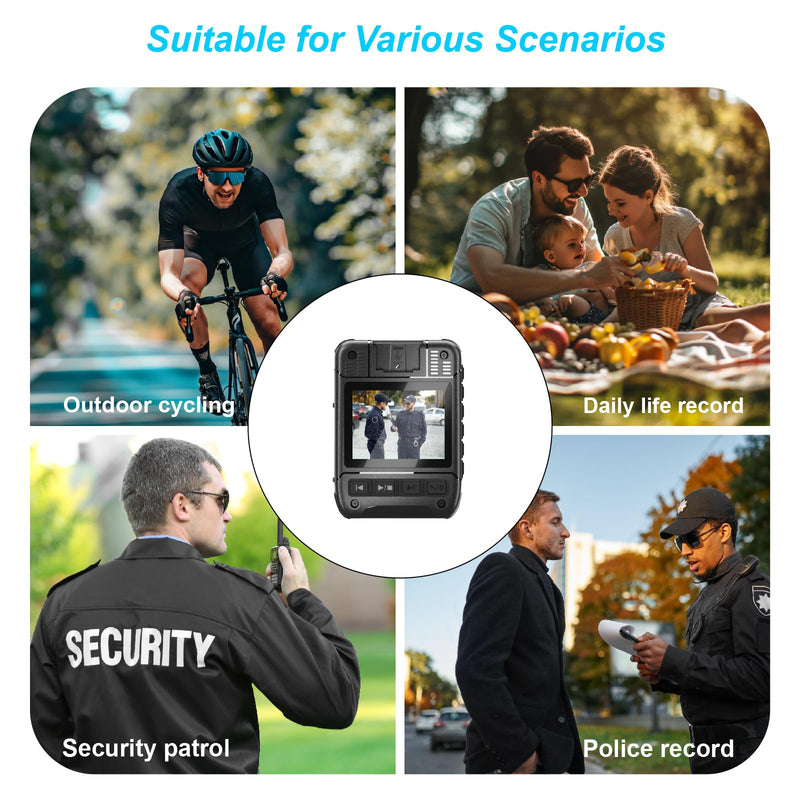 1080P Body Camera, Police Body Cam with 12H Continous Record, 64G SD Card, Shoulder and Waist Clips, Lightweight Personal Body Worn Cameras for Law Enforcement, Security Guards, Cycling Trip