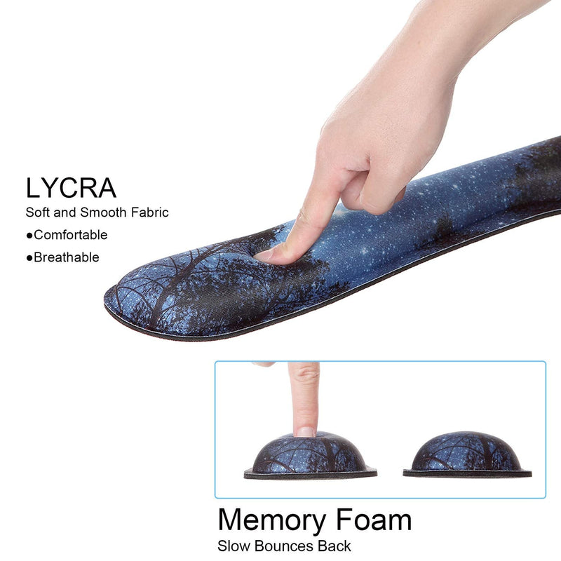 Ergonomic Mouse Pad with Wrist Support and Keyboard Wrist Rest Pad, iDonzon Cute Wrist Pad with Non-Slip Rubber Base and Raised Memory Foam, Easy Typing & Pain Relief, Forest Starry Blue