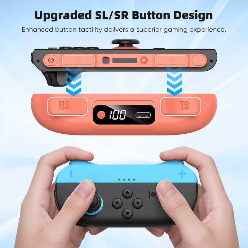 KOVA Switch 2 JoyPad Charging Grip with Built-in 3700 mWH Battery - 3.5H Fast Charging with LED Display, Enlarged SR/SL Buttons, Charging While Playing (Blue & Orange) Blue & Orange