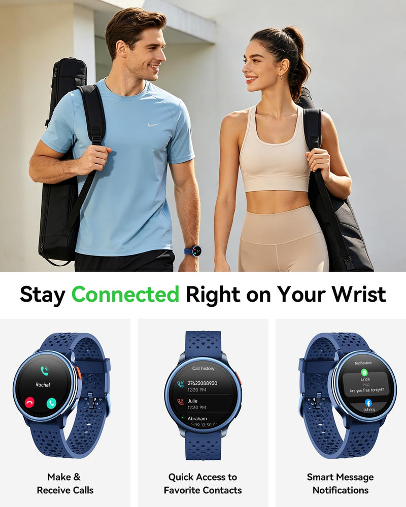 Quican Smart Watches for Women & Men, Compatible with iPhone & Android | 1.27" Fitness Tracker with Bluetooth Calling, AMOLED Display, Heart Rate & Sleep Tracking, 2 Bands, Perfect Smart Gift