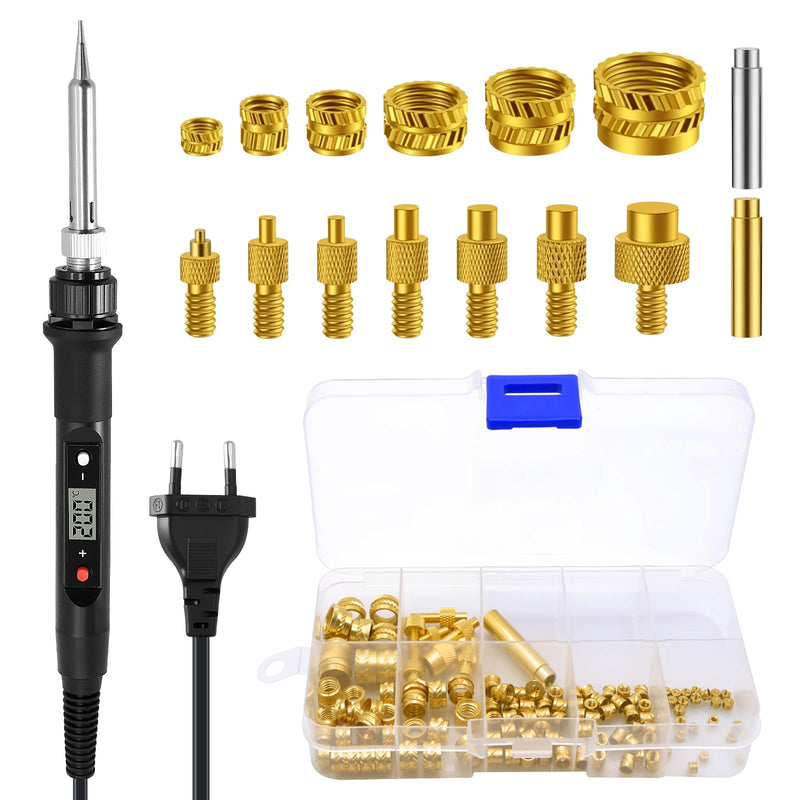 Threaded Inserts, Soldering Tips Set, Soldering Tips, Threaded Insert, Melting Nuts Set with LED Display, 7-Piece Soldering Tips for Thread Insert and 130-Piece Thread Inserts, M2-M8, Compatible with