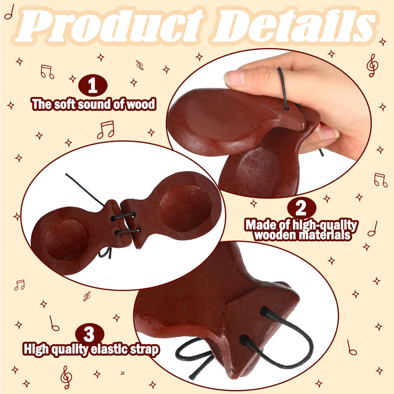 8 Pcs Spanish Castanets Musical Instrument Flamenco Castanets with String Traditional Wood Hand Percussion for Adults Beginners Spain Souvenir Gift, 4 Colors 8