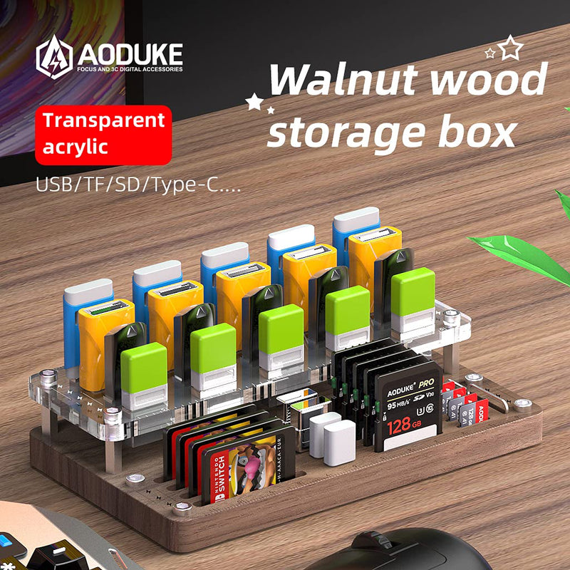 AOJUE Wooden Memory Card Case TF Cards Box and USB Drive / SD Card Holder Desk,Micro SD Card Case,Memory Card Case, Memory Card Carrying Case -AJSNH03MY Upgrade extended style