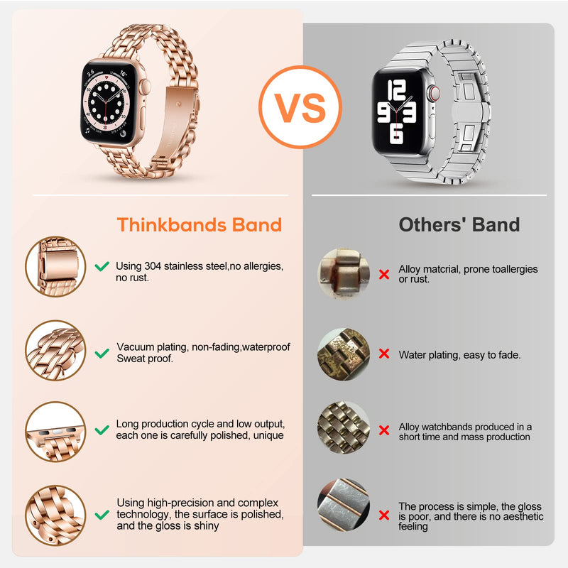Watch Bands Compatible with Apple Watch Band 38mm 40mm 41mm 42mm 44mm 45mm Iwatch SE Series 8/7/6/5/4/3/2/1 Women Dressy Jewelry Stainless Steel Wristband Chain Strap Link 41mm 40mm 38mm Rose Gold