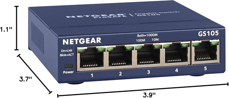 NETGEAR 5-Port Gigabit Ethernet Unmanaged Network Switch (GS105NA) | Desktop or Wall Mount