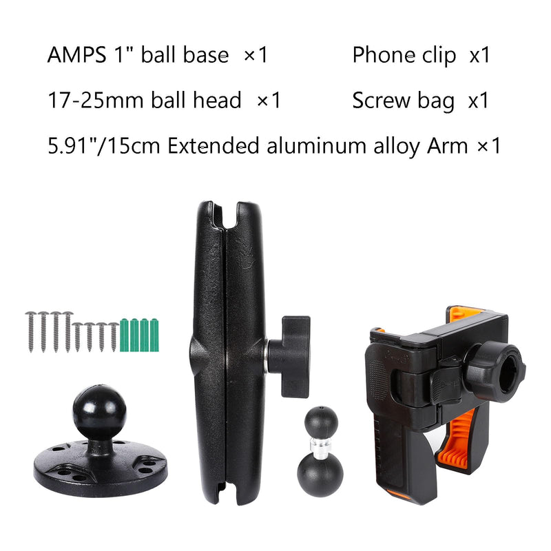 xik Universal Phone Mount Holder for Boat Car Truck Motorcycle UTV - AMPS Round Base, [1s Lock & Release][360° Adjustable], Fits 4.7"-7.2" Phones, Heavy Duty, Wall Mount Long style