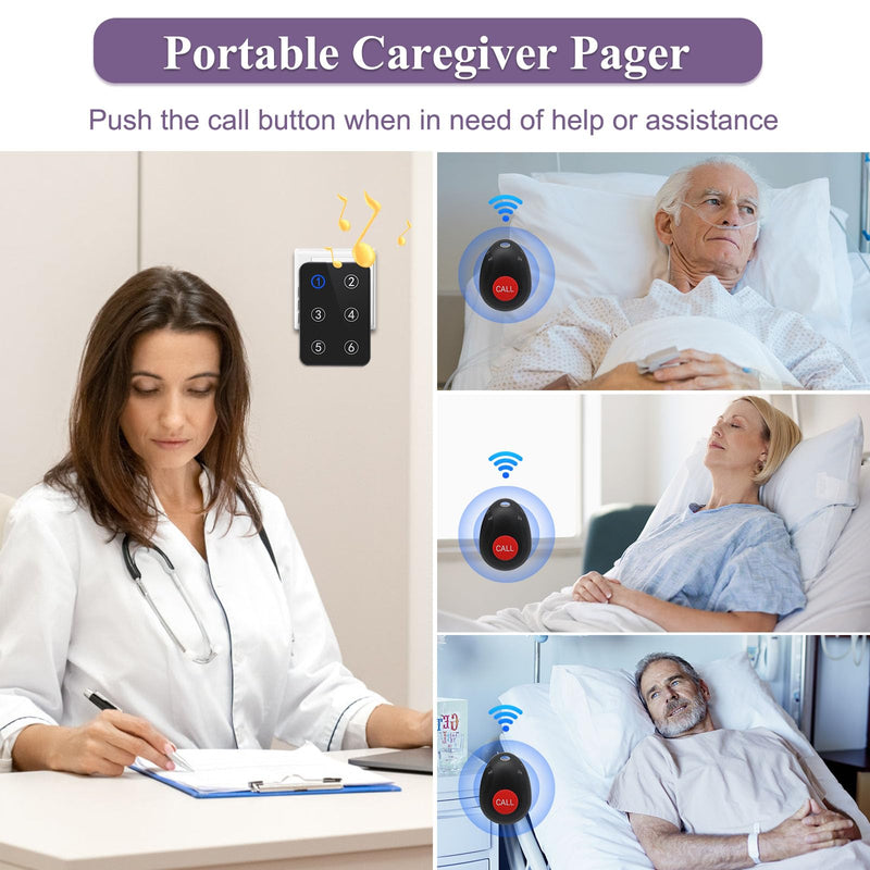 CallToU Wireless Caregiver Pager Call Button Light LED Number Display Call Bell 500+ft Nurse Call System Room Monitors for Elderly Patient Clinic Medical Institution Nursing Home 6 call button + 1 receiver