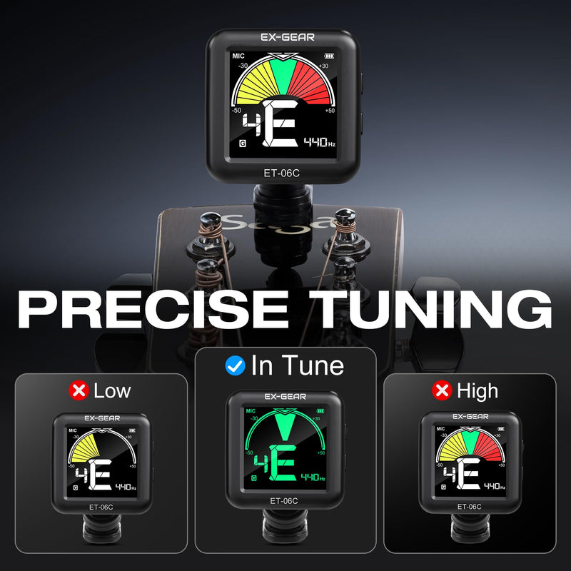 [AUSTRALIA] - EX-GEAR Professional Guitar Tuner Clip On, Quick & Accurate Tuning with Large LCD Screen, 360° Rotatable Rechargeable Acoustic Guitar Electric Guitar Bass Ukulele & Chromatic Tuner 
