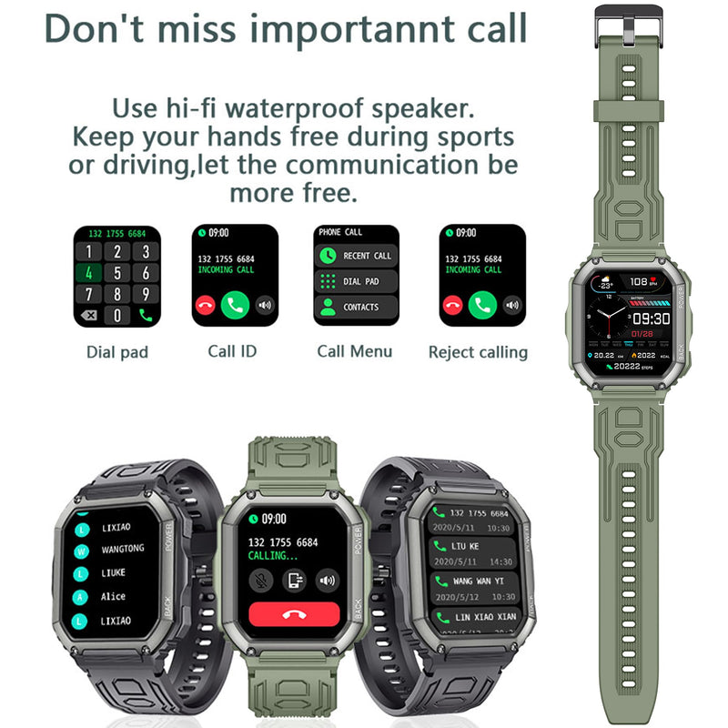 Smart Watches for Men(Answer/Make Call), 1.8" HD Fitness Tracker Watch with Blood Pressure/Heart Rate Monitor, SpO2, 100+ Sports Fitness Smart Watch for Android/iOS Phones, 3 Watch Bands (Green)