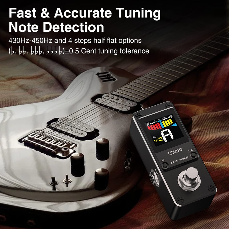 [AUSTRALIA] - LEKATO Guitar Tuner Pedal with True Bypass, Chromatic Tuner Pedal for Electric Guitar and Bass, Color Display Tuning Pedal with Mute, Pitch and Flat Tuning Black Tuner 