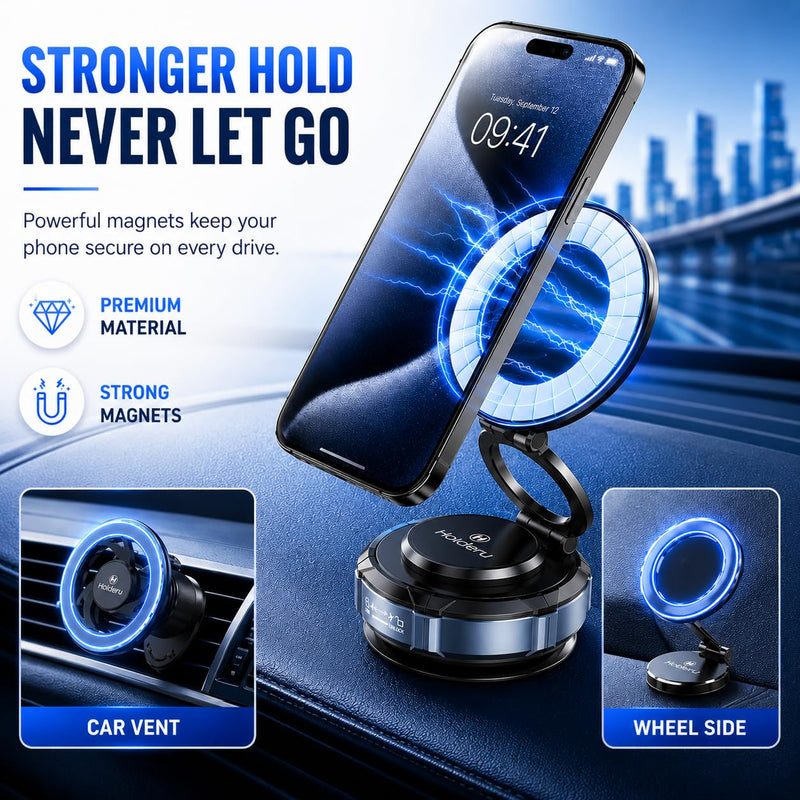 Magnetic Phone Holder for Car, 3-in-1 Magnetic Car Phone Mount for MagSafe with Dashboard, Air Vent & Steering Wheel Mounts, N55 Strong Magnet, Hands-Free Holder for iPhone 12-17 & MagSafe Cases