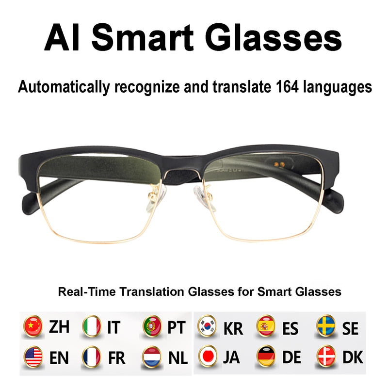 AI Smart Glasses with Real-Time Translation for 164 Languages | Bluetooth Translate Glasses for Men Women,Blue Light Blocking,Hand-free Glasses for Travel & Business AI Translate-Gold Frame