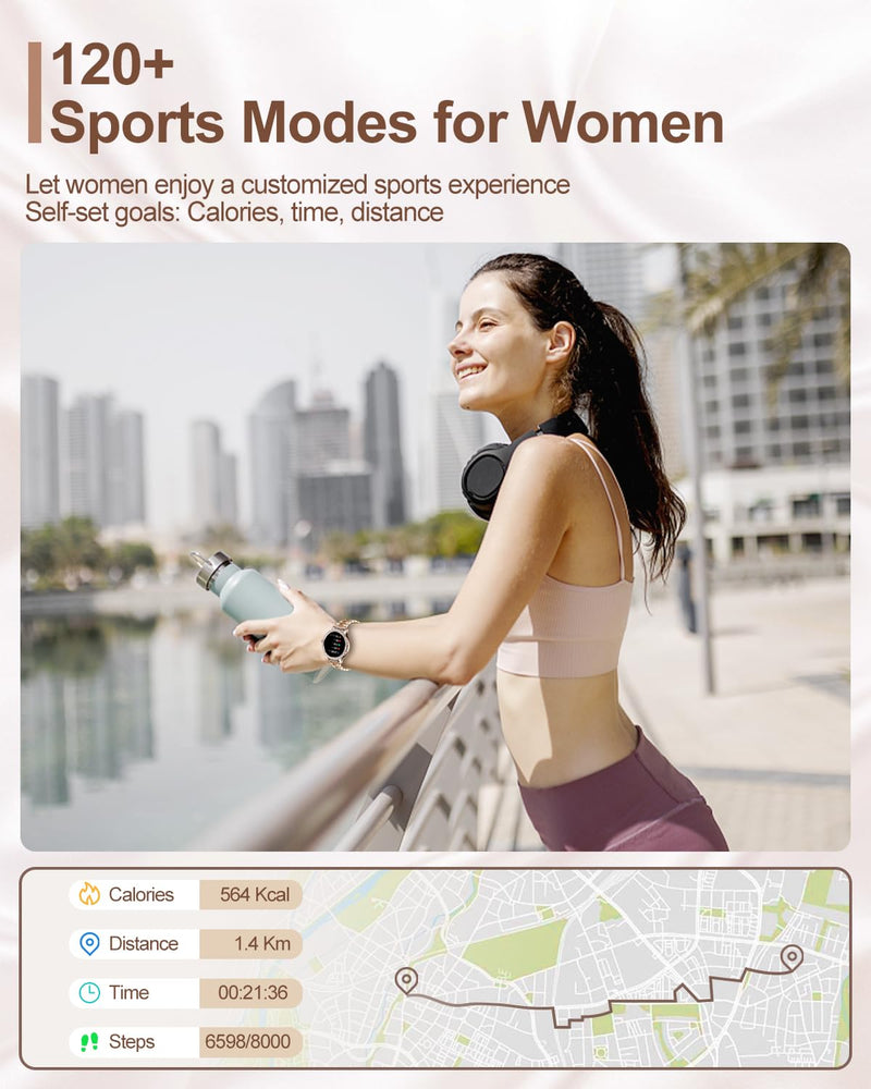 Smart Watches for Women(Make/Answer Call) with Diamond:1.3" Fitness Tracker Watch for HR/Blood Pressure/SpO2/Sleep Monitor,Digital Running Watches for Women Android/iOS, 2 Straps Elegant Rosegold