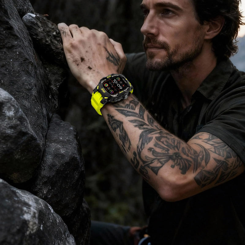 DABAOZA Rugged Case with Band Men Tactical Compatible with Apple Watch 49mm | Screen Protector Military Grade Shockproof Bumper Men Tactical Heavy Duty Strap,for iWatch Ultra 3/2/1,Fluorescent Green 49MM Fluorescent Green