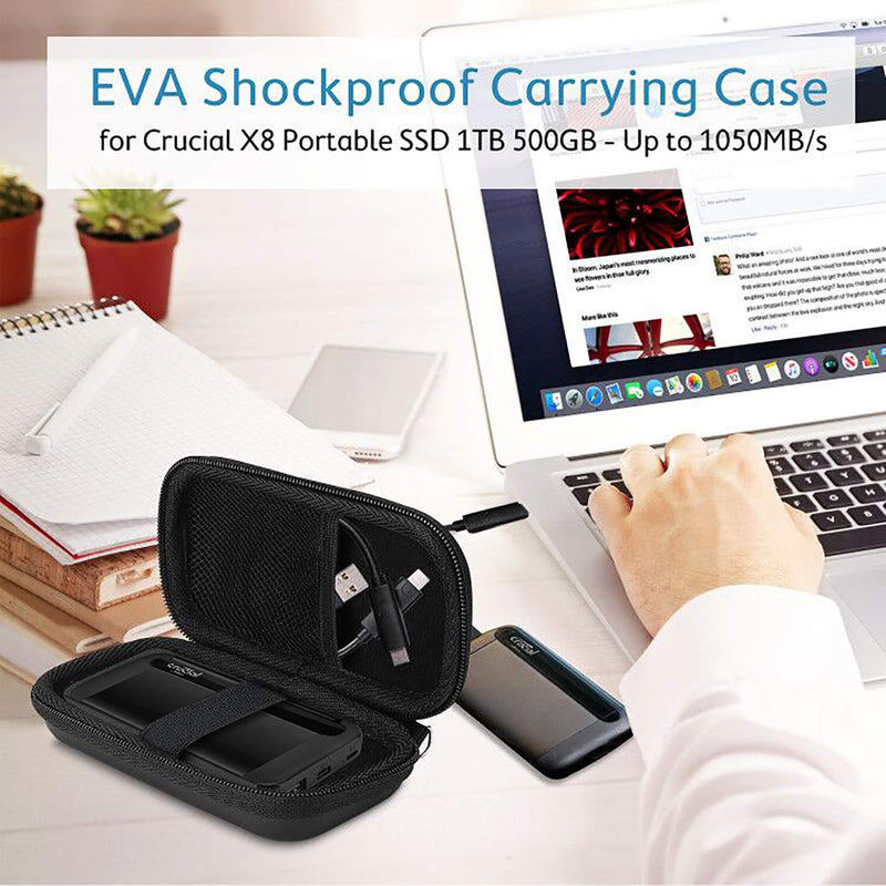 ProCase Carrying Case for Crucial X8 Portable SSD 1TB / 500GB (Case Only), Hard Drive EVA Travel Case for Crucial X8 1TB / 500GB Portable External Solid State Drive –Black