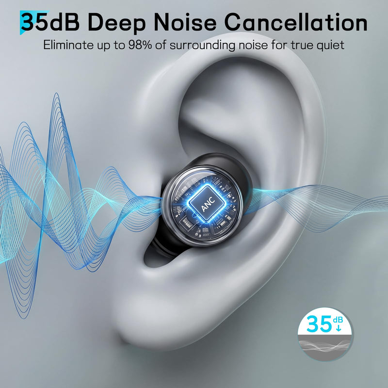 Sleep Earbuds for Side Sleepers, Mini Invisible Bluetooth Earbuds, Ultra-Light Sleep Headphones HiFi Sound, Long Battery Life, LED Display, Bluetooth 5.4, ANC Noise Cancelling, Black