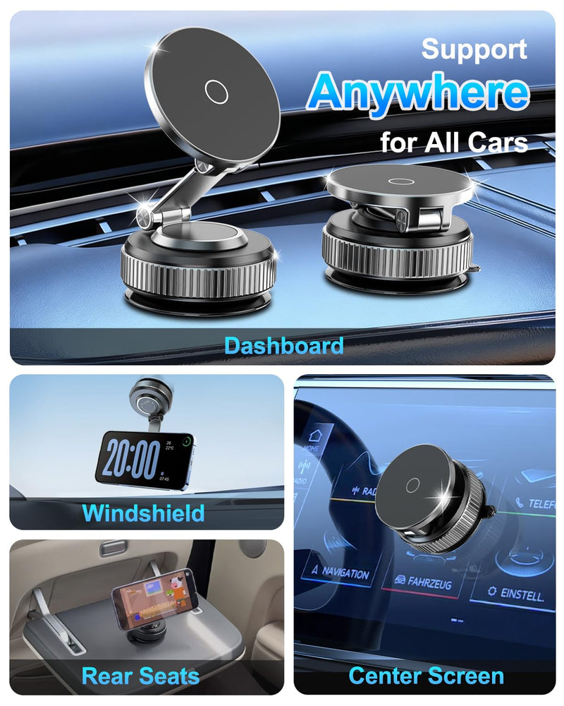 for MagSafe Car Mount, Vacuum Magnetic Car Phone Holder Stand for Your Car | [Reinforced 120LBS Ultra Suction Cup & 3000gf Magnet] 780° Cell Phone Mount Dashboard Car Holder Bracket for iPhone & Android Black 1