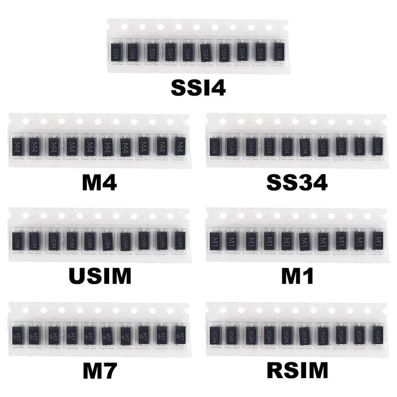 [AUSTRALIA] - 7 Values of Diodes 70PCS SMA M1 M4 M7 SS14 SS34 US1M RS1M SMD Fast Switching Schottky Rectifier Diode Assortment Set Electronic Components Assortment Set 7 values SMA M1 series 