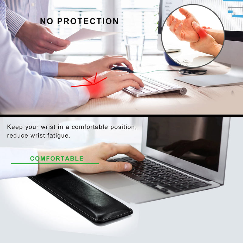 Cacoy Keyboard Wrist Rest Ergonomic Soft PU Leather Wrist Support with Memory Foam-Filled for Office, Computer, Laptops, Keyboard - Black Keyboard-Wrist Rest