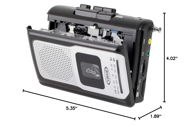 Jensen CR-100 Retro Portable AM/FM Radio Personal Cassette Player Compact Lightweight Design Stereo AM/FM Radio Cassette Player/Recorder & Built in Speaker (Black Series) Black