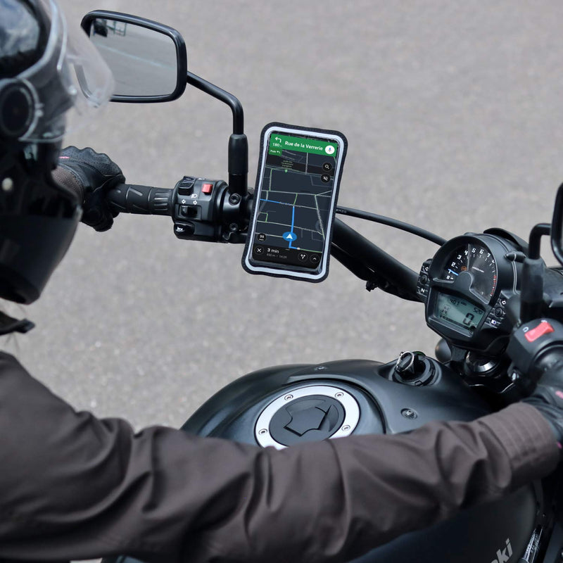 Magnetic motorbike phone holder | Anti vibration motorcycle phone holder | Waterproof Motorcycle Handlebar phone mount | 360° orientation 2XL phone up to 6.77" (17.2 cm)