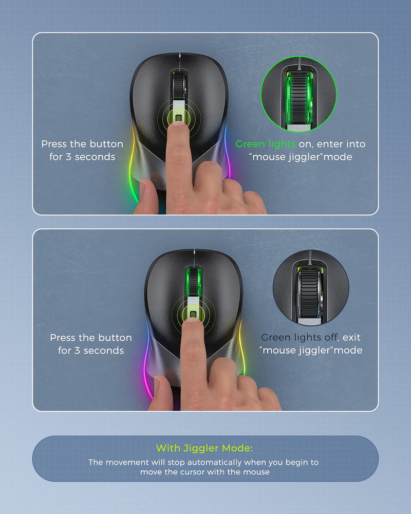 Wireless Mouse, Jiggler Mouse for Laptop - LED Mouse Rechargeable Computer Mice Mouse Mover Undetectable Random Movement with On/Off Button Keeps Computer Awake - Black&Grey Black & Grey Mouse