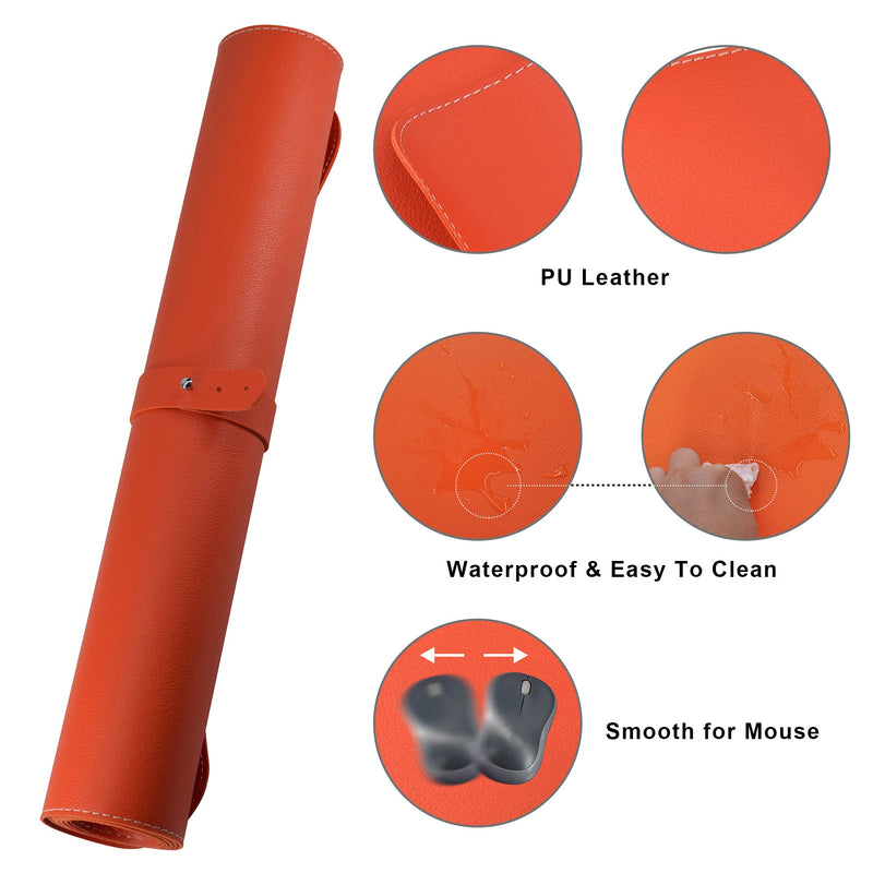 Mydours 45.2" x 15.7" Large Leather Desk Mats for Keyboard and Mouse Pad, Waterproof Computer Desk Mouse Pad for Gaming, Writing, or Home Office Work (Orange) Orange 115x40cm