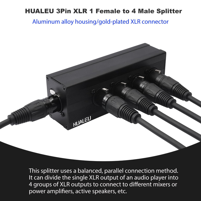3Pin XLR 1 Female to 4 Male Splitter,4Way XLR Single Input to Four Output Parallel Connection Adapter,One Input to 4 Output Audio DMX Adapter