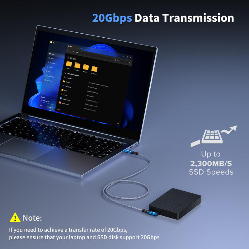 240W for Thunderbolt 5 Cable Right Angle 15ft, Support 5K / 4K@60Hz, 20Gbps for iPhone 17, Thunderbolt 4, USB4, SSD, MacBook M4 Pro, Dock, eGPU, Mac mini M4 / M4 Pro Right Angle 15 feet TB5