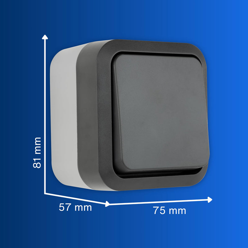 REV 0004310400 AquaStorm Push-Button Light Switch, Wet Room, IP55 Single Pole, Flush-Mounted, Anthracite 1 x button
