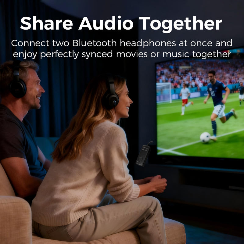 [AUSTRALIA] - Bluetooth 5.3 Audio Transmitter with Qualcomm aptX Adaptive, Dual Device Support, 35Hr Battery Life, 3.5mm AUX for Travel, Flight, Gym 