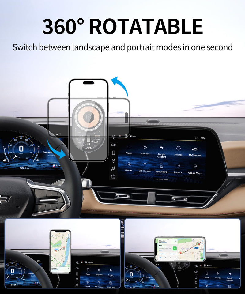 15W Wireless Charger Car Phone Holder for Chevrolet Equinox 2025-2026 | 11.3"Screen Magsafe Accessories Fast Charging Magnetic Cell Phone Holder Clip Compatible with iPhone Android, 3D Fit Bracket 11.3-inch for 2025 2026 Equinox