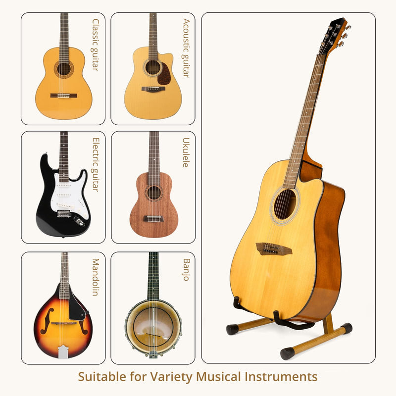 [AUSTRALIA] - Guitar Stand, Guitar Floor Stand, Acoustic Electric Wooden A Frame Folding Guitar Holder Adjustable for Bass, Cello, Mandolin, Banjo, Ukulele (Acacia) Acacia Wood 