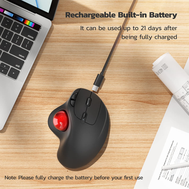 Nulea M501 Wireless Trackball Mouse Ergonomic Thumb Control,4 DPI Levels | Rechargeable mouse with bluetooth USB receiver,3 device use,smooth tracking,compatible with PC Mac Windows A-Red
