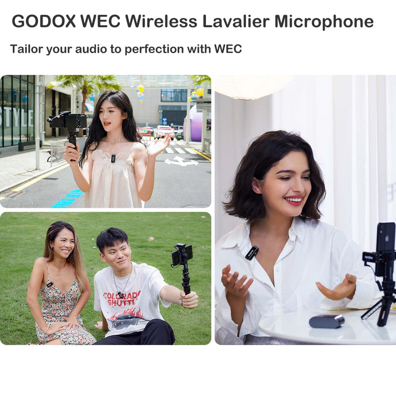 Godox WEC Wireless Lavalier Lapel Mic - 200m Range, 2.4GHz, Noise Cancellation, Compact, for Cameras, Live Streaming, Computer, TikTok Kit-1