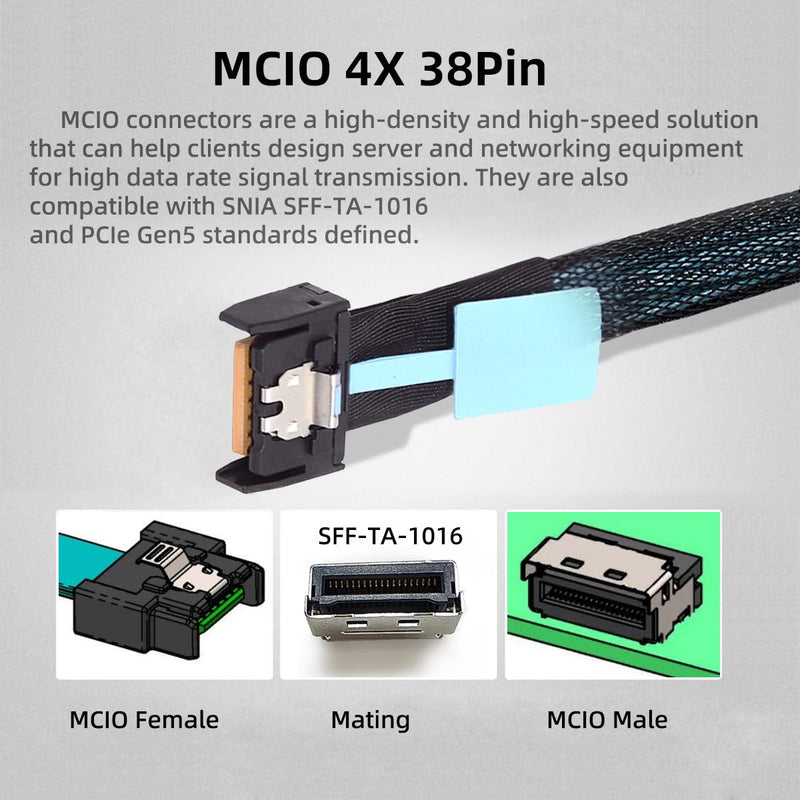 cablecc MCIO PCI-E 5.0 Mini Cool Edge IOSTR PCI-E 8i 74Pin Male to Dual MCIO 38Pin Male Extender Cable 50cm 8x MCIO -dual MCIO 38pin