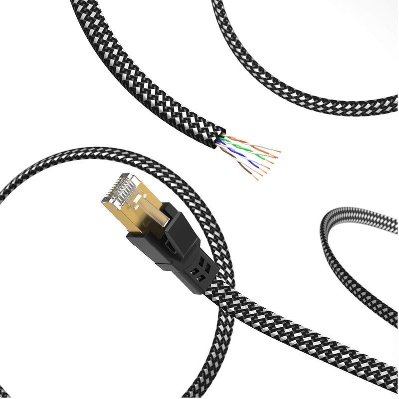 Orbram Cat8 Ethernet Cable 150FT, High Speed Braided 40Gbps 2000MHz Network | Bare Copper Shielded SFTP Internet Cable, Heavy Duty Flat RJ45 LAN Patch Cord-Indoor for Gaming PC Modem Router PS5 Black