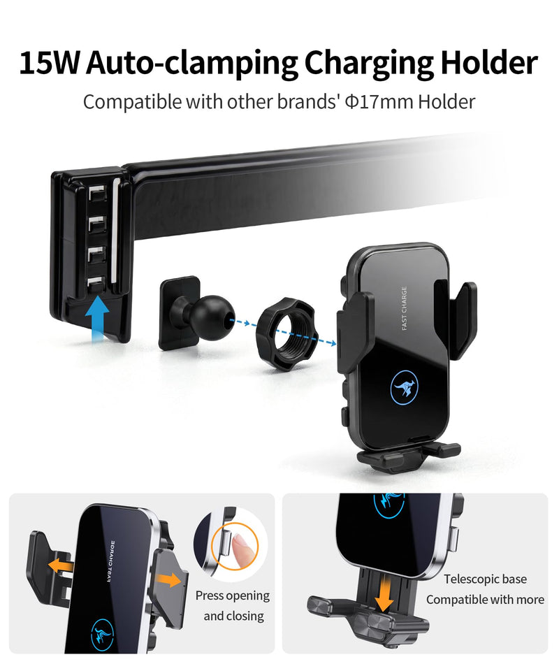 Wireless Charger Car Phone Holder for Toyota RAV4 2019-2025, 7/8" Screen | RAV4/RAV4 Hybrid 2019-2025,Auto Clamp Cell Phone Mount Accessories 15W Qi Fast Charging Stand Compatible with iPhone Android