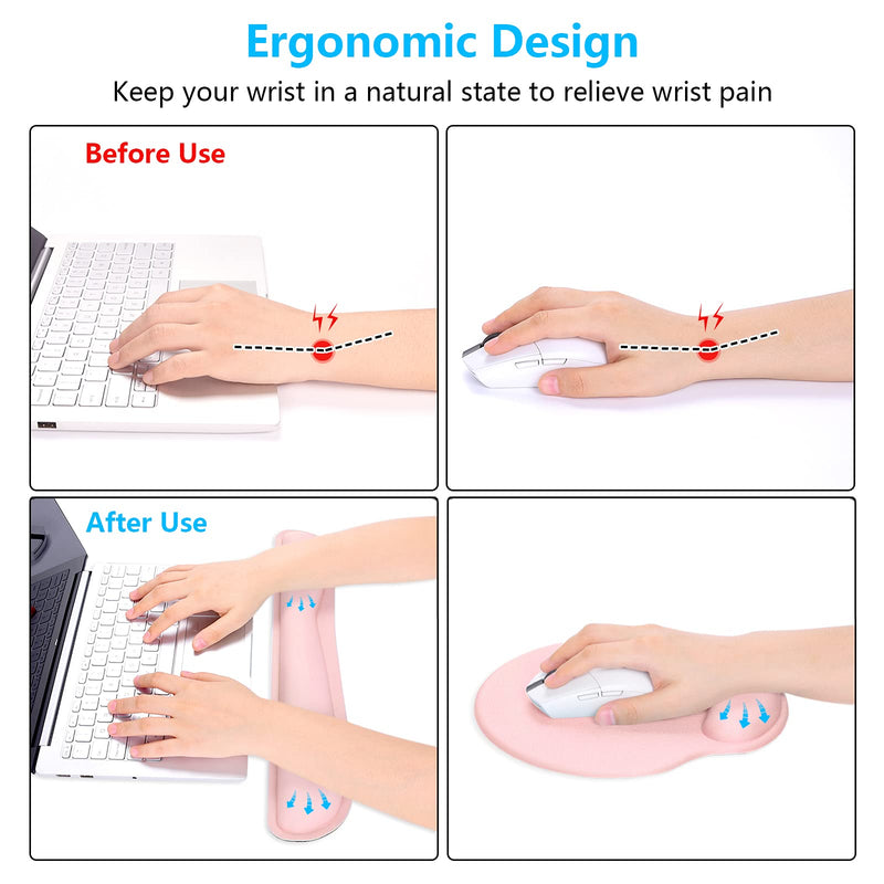 Dapesuom Keyboard Wrist Rest and Mouse Pad with Wrist Support, Memory Foam Wrist Rests for Keyboard and Mouse Set, Ergonomic Wrist Pad with Non Slip Base for Easy Typing and Pain Relief, (HSTZ-Pink) Pink