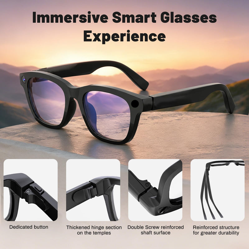 AI Smart Glasses, 8MP Camera Glasses and Audio, AI Translation Sunglasses for Men & Women, Bluetooth Glasses with Voice/Calling, 8 Hours of Music, Photochromic Lenses Photochromic:Transparent to Gray