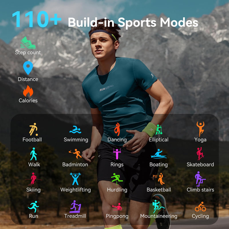 Smart Watch for Men GPS, 2.06"HD AMOLED Military Multisport Fitness Tracker with Bluetooth Call/Compass/Barometer/Altitude 5ATM Water-Resistance Heart Rate/Sleep Monitor, Outdoor for Android iOS Black