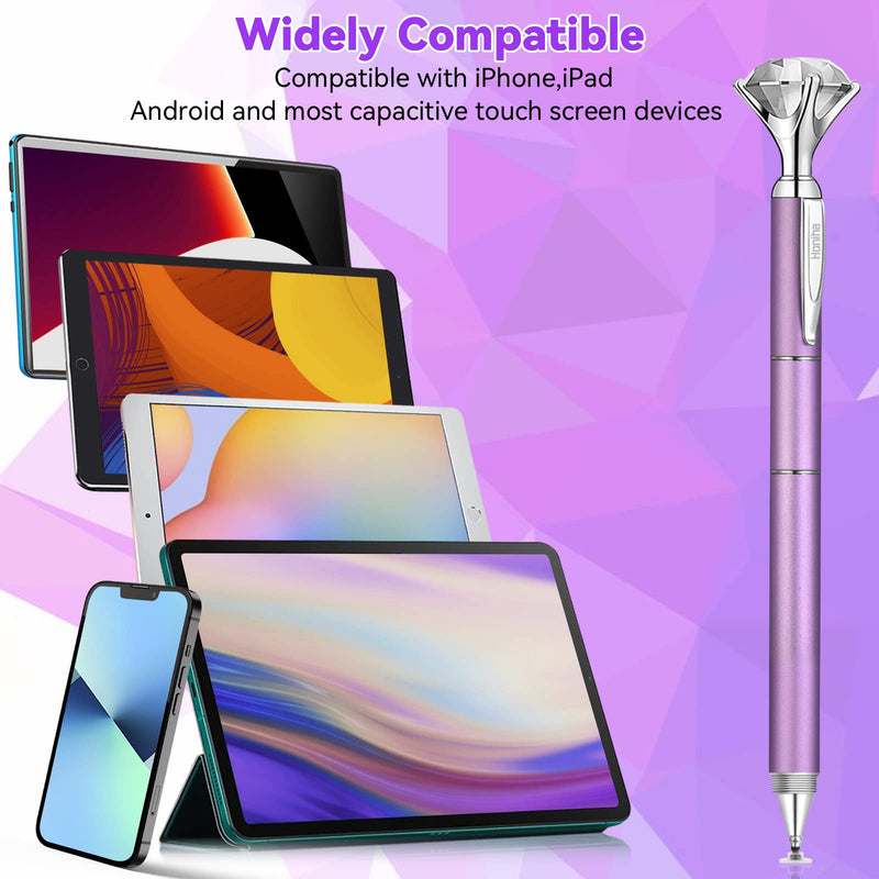 Honiha Stylus Pen, Big Diamond Multi-Tips Stylus Pens for Touch Screens Capacitive Stylus Universal Stylist Pen for for iPad iPhone and All Other Tablets & Cell Phones-Purple Purple