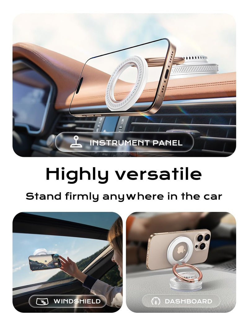 MAGIC JOHN Car Phone Holder for Magsafe [2-in-1 Fragrance Diffuser & Magnetic Phone Holder] 360° Adjustable Car Phone Mount, Phone Holders for Your Car for iPhone 17 Pro Max 16 15 14 13 12 Air Plus White