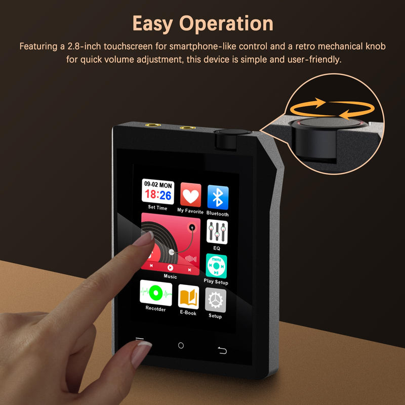 [AUSTRALIA] - 64GB MP3 Player with Bluetooth 5.3, MP3 Player Bluetooth with 2.8'' Touch Screen Digital Music Player with HiFi Sound Voice Recorder, Dual Headphone Jacks, Supports Up to 128GB for Sports Runners MP3 Player M22 64G-Black 