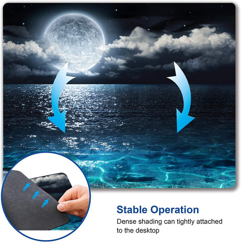 Ocean and Moon Mouse Pad, Moon Illuminating The Clear Blue Ocean Design Mouse Pad, Mouse Mat Square Waterproof Mouse Pad Non-Slip Rubber Base MousePads for Computer Laptop Men Women Kids Ocean and Moon