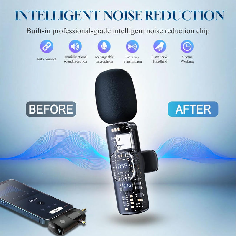 [AUSTRALIA] - 3 in 1 Wireless Lavalier Microphone for iPhone, iPad, Android, Camera,12-Hour Battery, mini Noise Reduction Recording Mic 2.4G Ultra-Low Delay, Microphone for Vlog/ TikTok/YouTube Live Stream( 3 Mic) 3MIC 