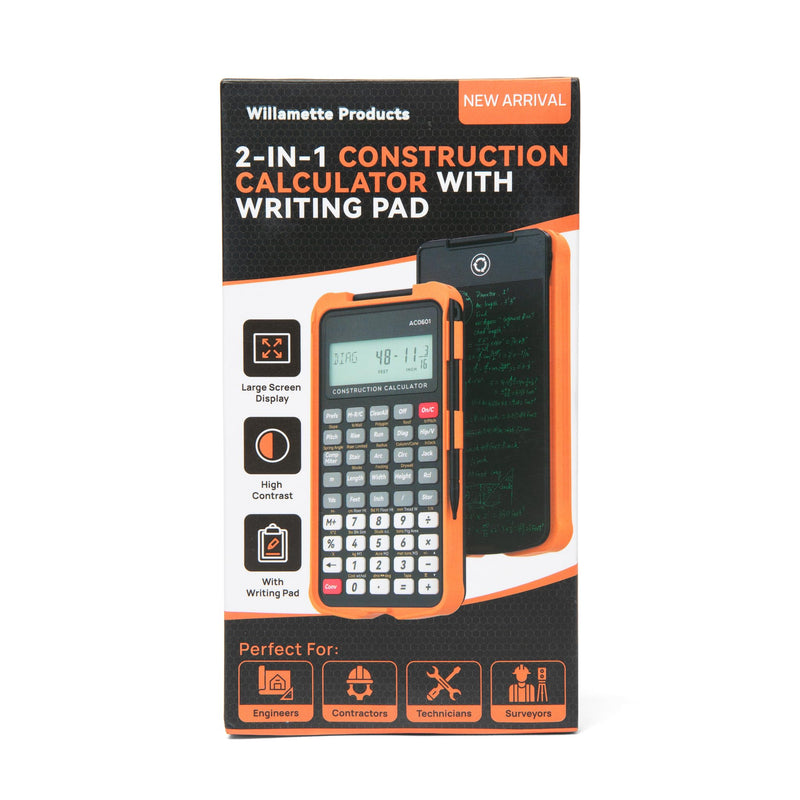 Construction Calculator with Writing Tablet — Feet Inch Fraction, Carpenter Calculator for Framing, Roofing, Concrete, Material Estimator, 200+ Functions, Gifts for Contractors