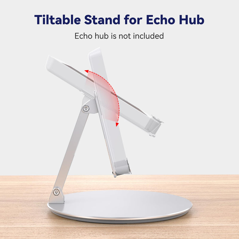 Elevated Stand for Echo Hub, Rotatable Tilt Stand for Alexa Hub, Echo Hub Table Stand, Aluminum Stand Holder for Echo Hub, No Need Mounting Silver