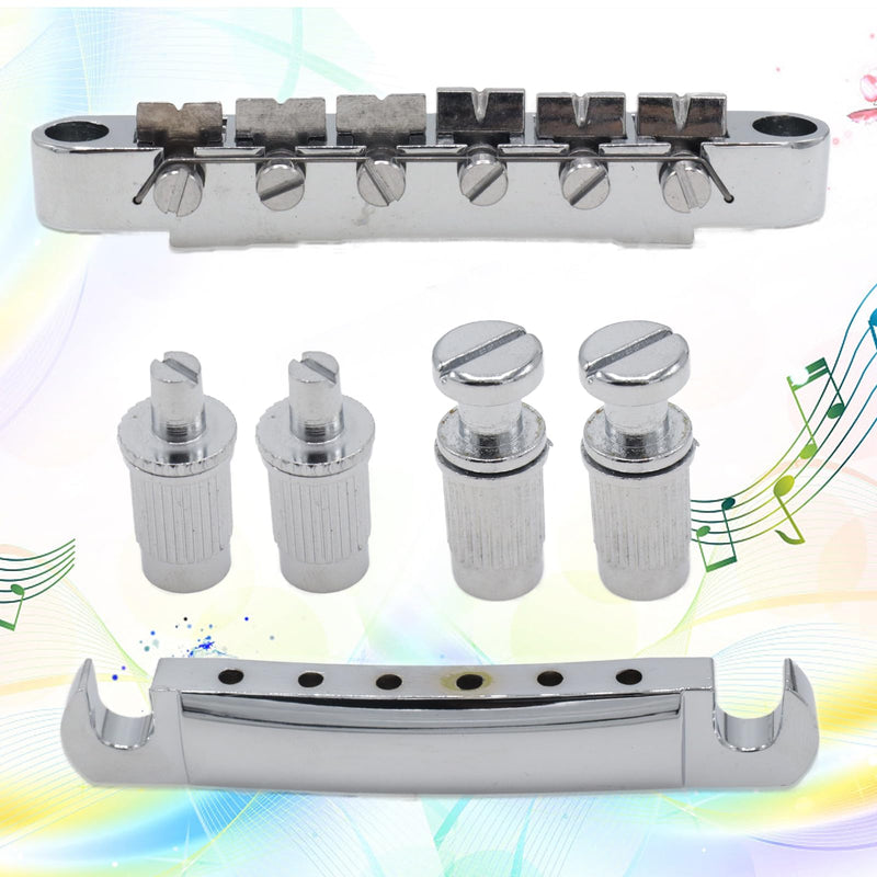 1 Set Silver Metal Tune-O-Matic Electric Guitar Bridge and Tailpiece for Enhanced String Stability, Replacement Electric Guitar Parts Ideal for SG Les Paul LP Guitars